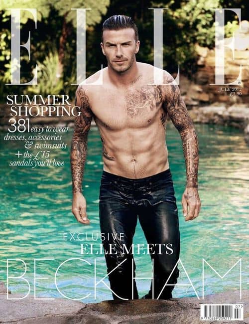 David Beckham Turns Up The Wet Shirtless Sex Appeal As Elle Uks First Male Cover Model Photos